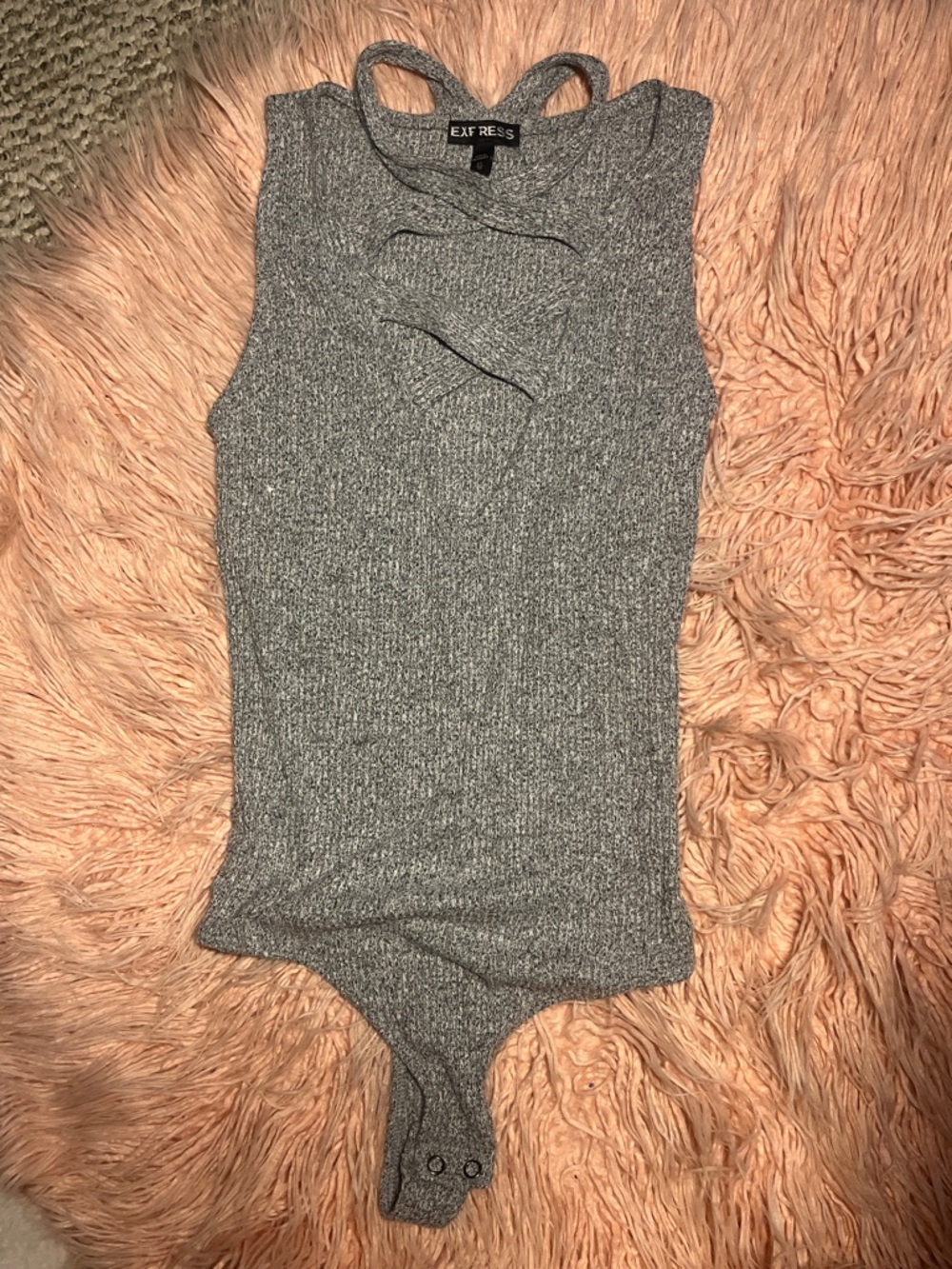 Express Ribbed Gray Cutout Mock Neck Bodysuit